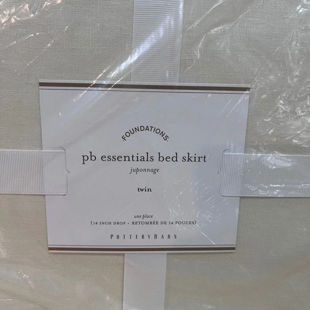 Pottery Barn Foundations PB Essentials Twin Bed Skirt Ivory Linen Blend 14
